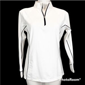Peter Millar White Quarter Zip Shirt Athletic Long Sleeve Tee Size L Golf Tennis